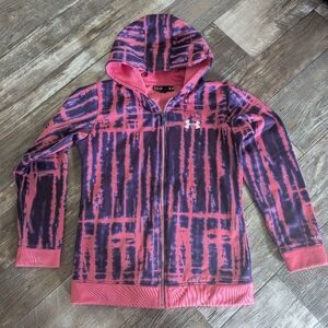 UNDER ARMOUR girls loose fit pink & purple tie-dye zip up hoodie sz youth Large